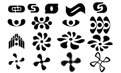 Vector Graphic Assets Set. Bold modern Shapes for Posters Template, flyers, clothes, social media, graphic design, sticker, In Y2k style, Futuristic, Anti-design, Digital Collage, Retro Futurist.