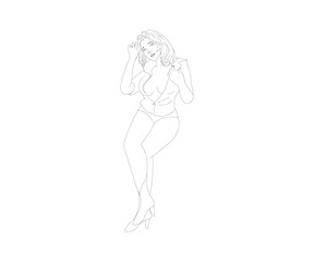 line illustration.
beautiful sexy woman his posing.
vector doodle.