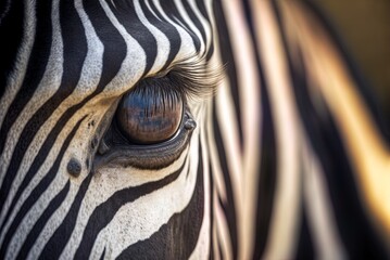 Fototapeta na wymiar Image of a zebra's stunning eye in close focus. Generative AI