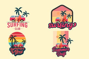 Vintage summer beach t shirt designs bundle, Retro t-shirt design for print, Retro summer, Set of vintage beach illustration, Vintage beach quotes bundle, Surfing Fever, illustration.
