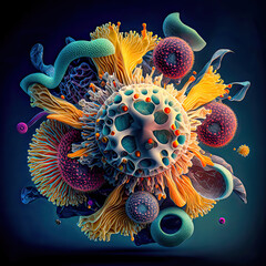Virus Macro Mikroskop Bakterium Keim Bazillus Erreger Parasit Ungezifer Larve Generative AI Digital Art Illustration Cover Background
