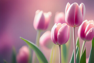 Fototapeta premium Colorful Spring Tulips Natural Background Generative AI