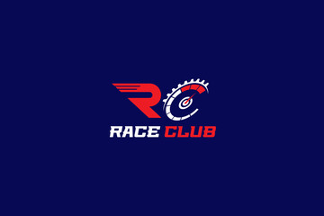 Letter RC for Race Club Logo Template Vector. Speedometer, speed, drive, auto, gear, motor.