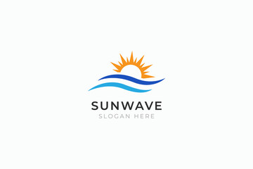 Sun Wave Logo Template Vector for Business Vacation Summer Holiday Tropical Beach