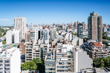 View of Buenos Aires from above. Cityscape architecture, houses and roofs of areas of Buenos Aires,...