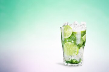 Tasty sweet drink in glass with ice