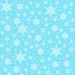 Winter Snowflakes Seamless Pattern. Christmas hand drawn blue snow print on gray background. New year texture for print, wrapping paper, design, fabric, decoration, gift, backgrounds