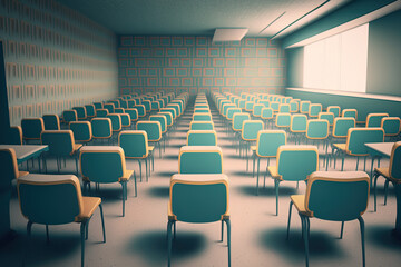 empty classroom with many armchairs . Generative AI