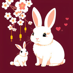 Fototapeta premium Cute rabbit with Chinese New Year themed background using Generative AI