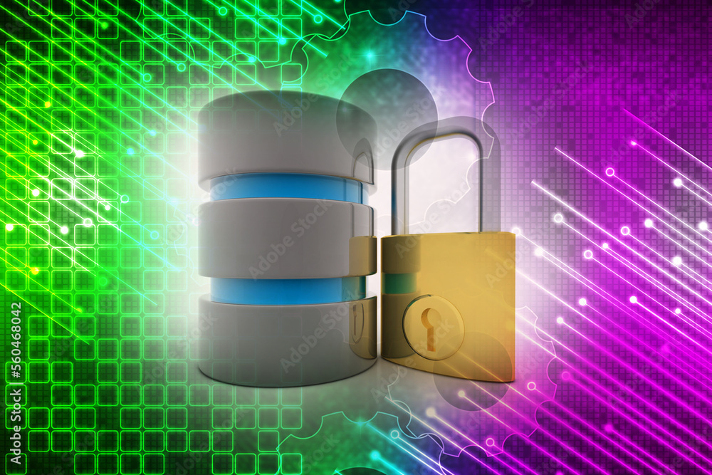 Poster 3d rendering database storage data base protected lock