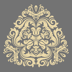 Elegant vintage triangular golden ornament in classic style. Abstract traditional pattern with oriental elements. Classic vintage pattern