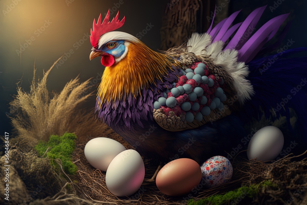 Poster a nest of easter eggs surrounded by a slew of quills. generative ai