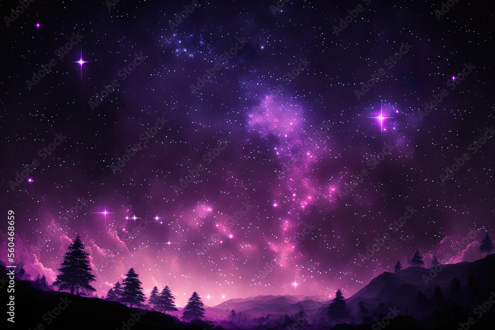 Sticker stars in the night sky,purple background. generative ai