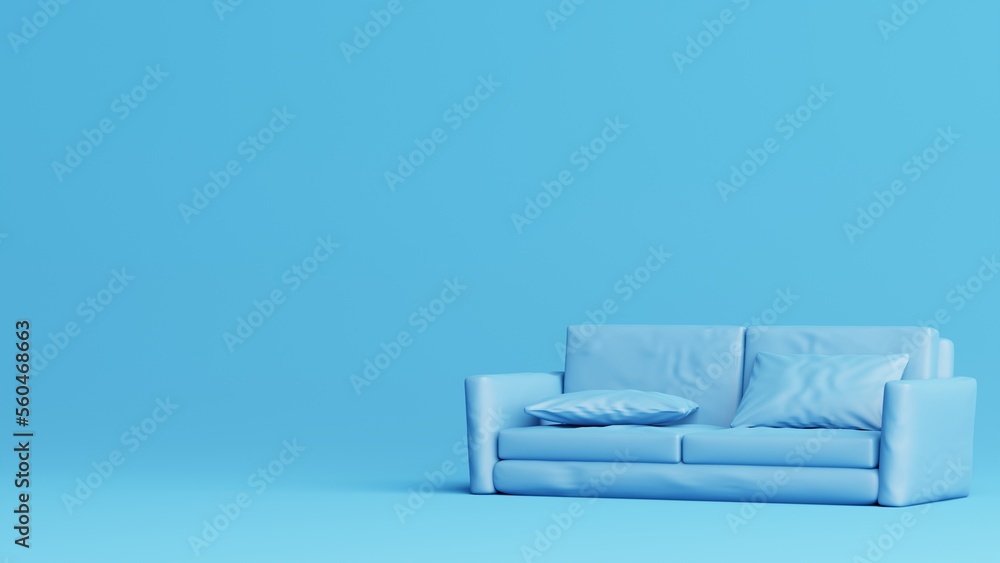 Poster minimalist monochrome room with couch on 3d rendering. 3d render for web presentation or background