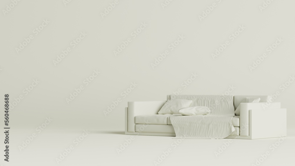 Poster simple 3d rendering monochrome room with couch for web presentation or background. 3d render illustr
