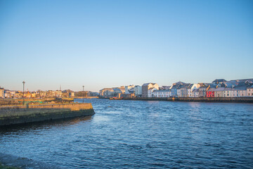 river corrib in port of galway ireland in morning with clear sky
