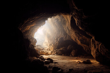 Empty cave looking out - obrazy, fototapety, plakaty