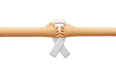 Hands with mental health ribbon in 3d render