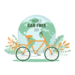 World Car Free Day.  Campaign to reduce the use of cars to reduce the pollution of the world. Flat Vector Illustration