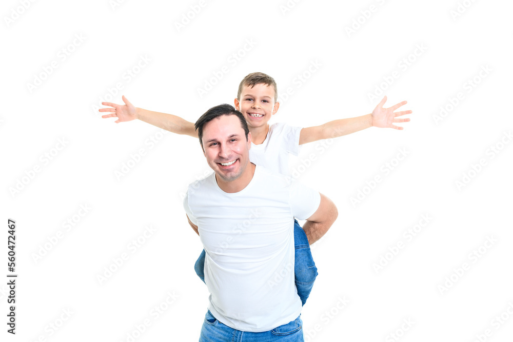 Wall mural father with adorable little son isolated on white