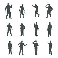 Obraz premium Police officer silhouettes, Set of policeman silhouette