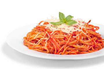 plate of spaghetti and tomato sauce