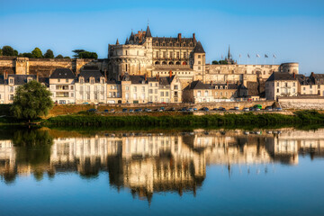 Fototapeta na wymiar Evening at the Loire River and the Castle of Amboise, France