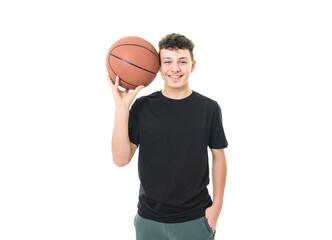 teen playing basketball isolated on white background