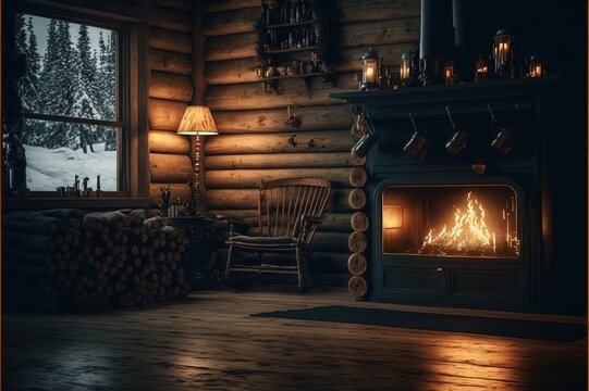 ArtStation Cozy Cabin Living Room With Fireplace And Night, 57% OFF