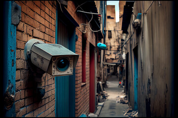 Surveillance camera in an alley, generative AI