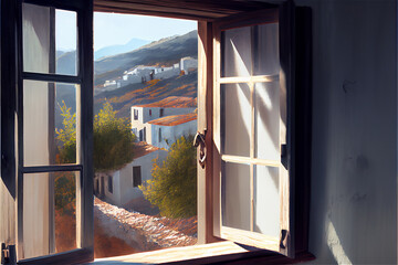 Obraz premium View of the street from a window, generative ia