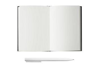 Empty Opened Notebook closeup on a transparent background. Top view