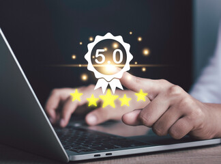 Customer review satisfaction survey feedback give rating 5 sign of the top service five star...