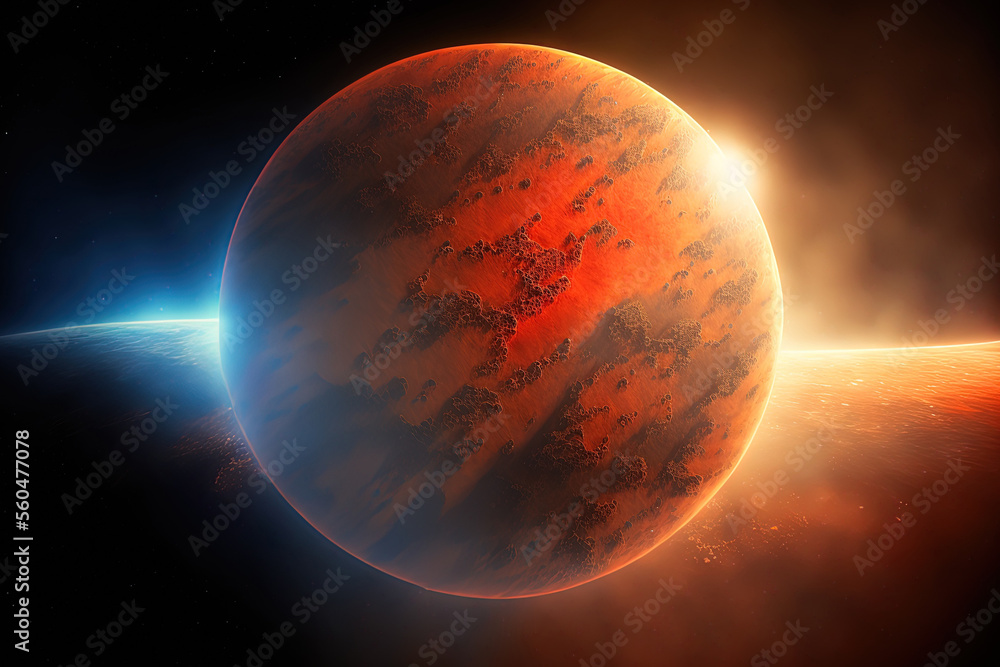 Poster planet in red mars in the universe. planet terraforming. a piece of the solar system. generative ai