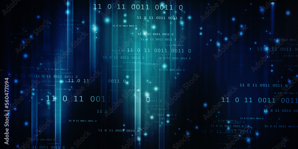 Poster 2d illustration abstract digital binary data on computer screen