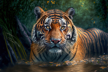 Fototapeta na wymiar Сlose-up portrait of an tiger. Abstract wildlife background. Digital artwork
