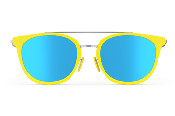 Realistic sunglasess with gradient lens and yellow plastic frame on white