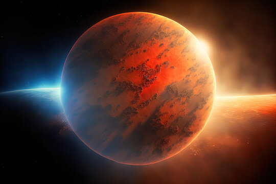 planet in red Mars in the universe. planet terraforming. a piece of the solar system. Generative AI
