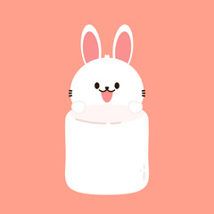 Obraz premium Rabbit in Christmas day. Cute Rabbit and Marshmallow. Vector illustration.