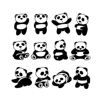 Panda character set graphic vector