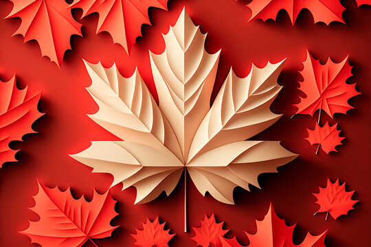 Happy Canada Day background with red maple leaf. Generative AI