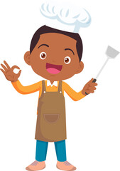 Cooking children boy Little kids making delicious food professional chef