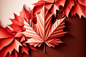 Happy Canada Day background with red maple leaf. Generative AI