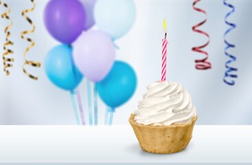 Tasty sweet birthday cake, party concept