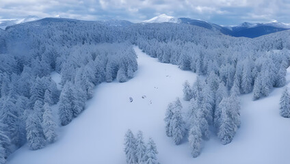 雪山の風景　ドローン　空撮