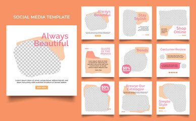 Fototapeta na wymiar social media template banner fashion sale promotion in vintage yellow orange color. fully editable instagram and facebook square post frame puzzle organic sale poster.