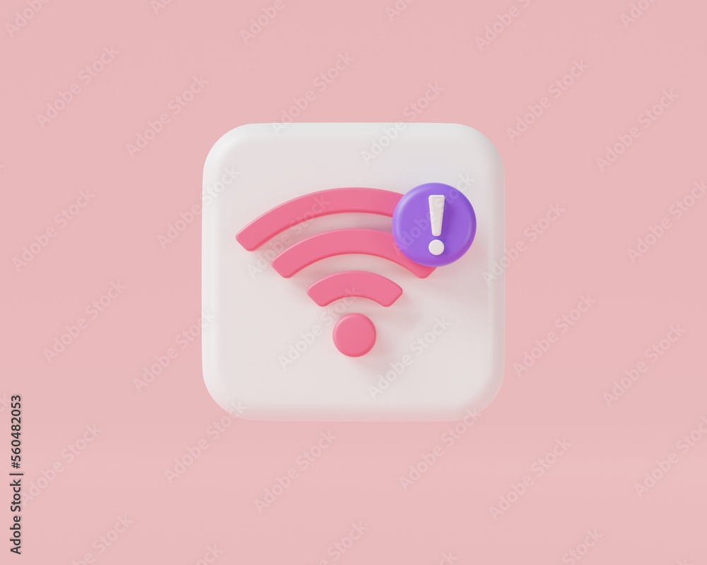 Poster wireless error icon on pink background, wifi network is not available, bad network, internet error, 