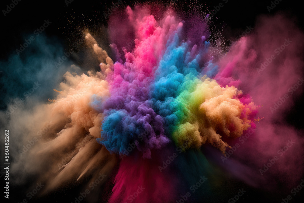 Aufkleber powder explosion with color. abstract close up of background with dust. vibrant explodes holi paints