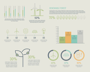 Sustainability Infographics with statistics and green elements. Thin line vector illustration. Data graphs for climate flow charts, presentations and UI