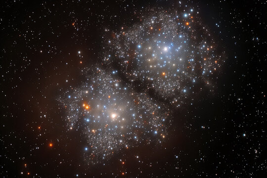 Starfield with The Double Cluster (Cadwell 14) in the constellation of Perseus formed by two open clusters NGC 884 and NGC 869. Generative AI